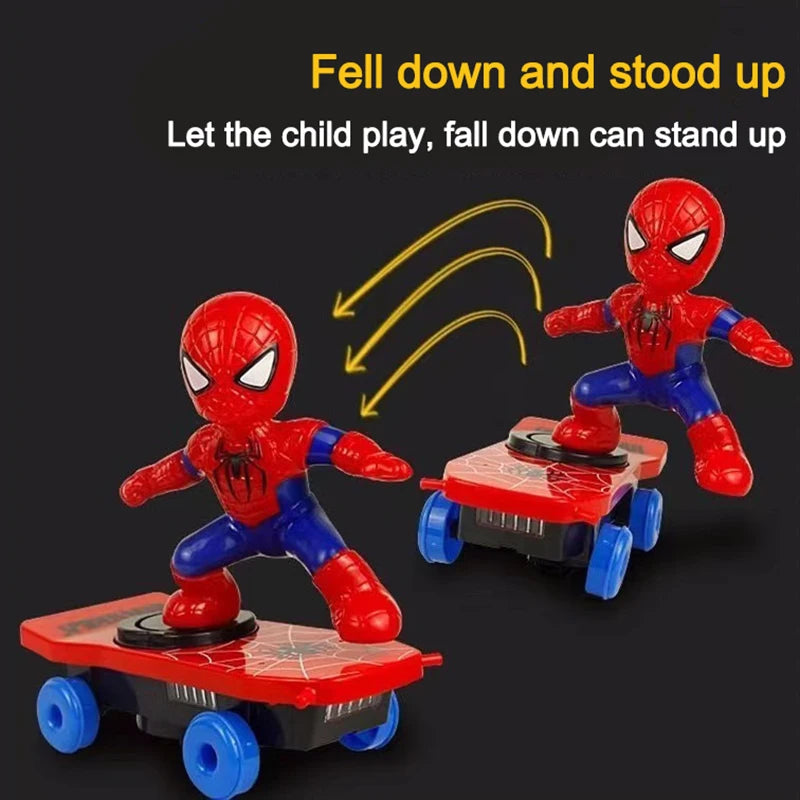 RC Spiderman Automatic Flip Rotating Skateboard Toy