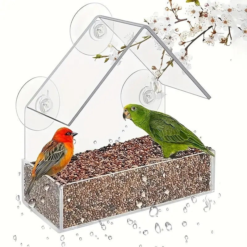 Window Bird Feeder, Triangular House-Shaped Plastic Acrylic Bird Feeder, Acrylic Pet Bird Feeder