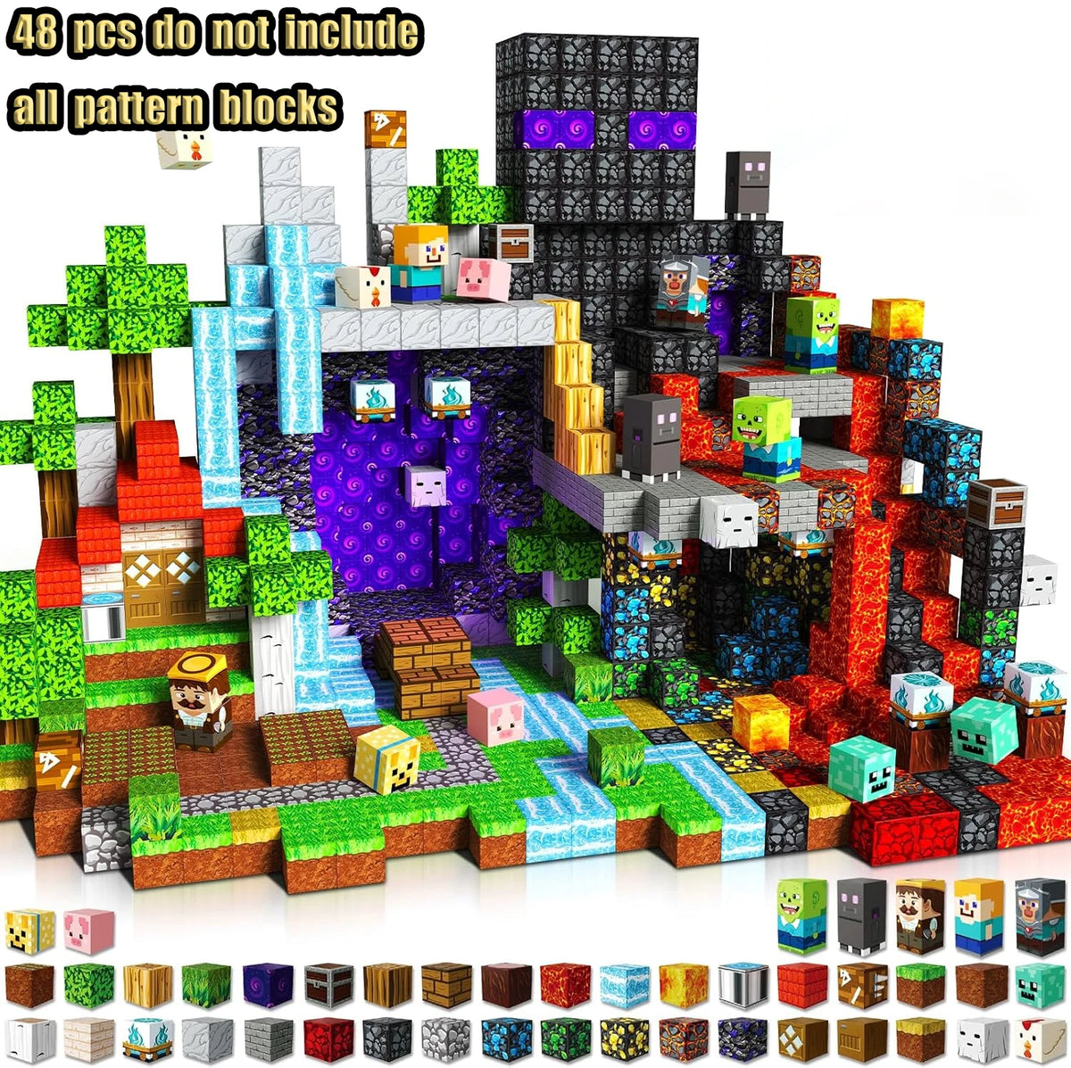 Magnetic Building Blocks Mine World Magnetic Mine Exploration Construction Brick Cube STEM Toy Set Gift for Boy Girl Children