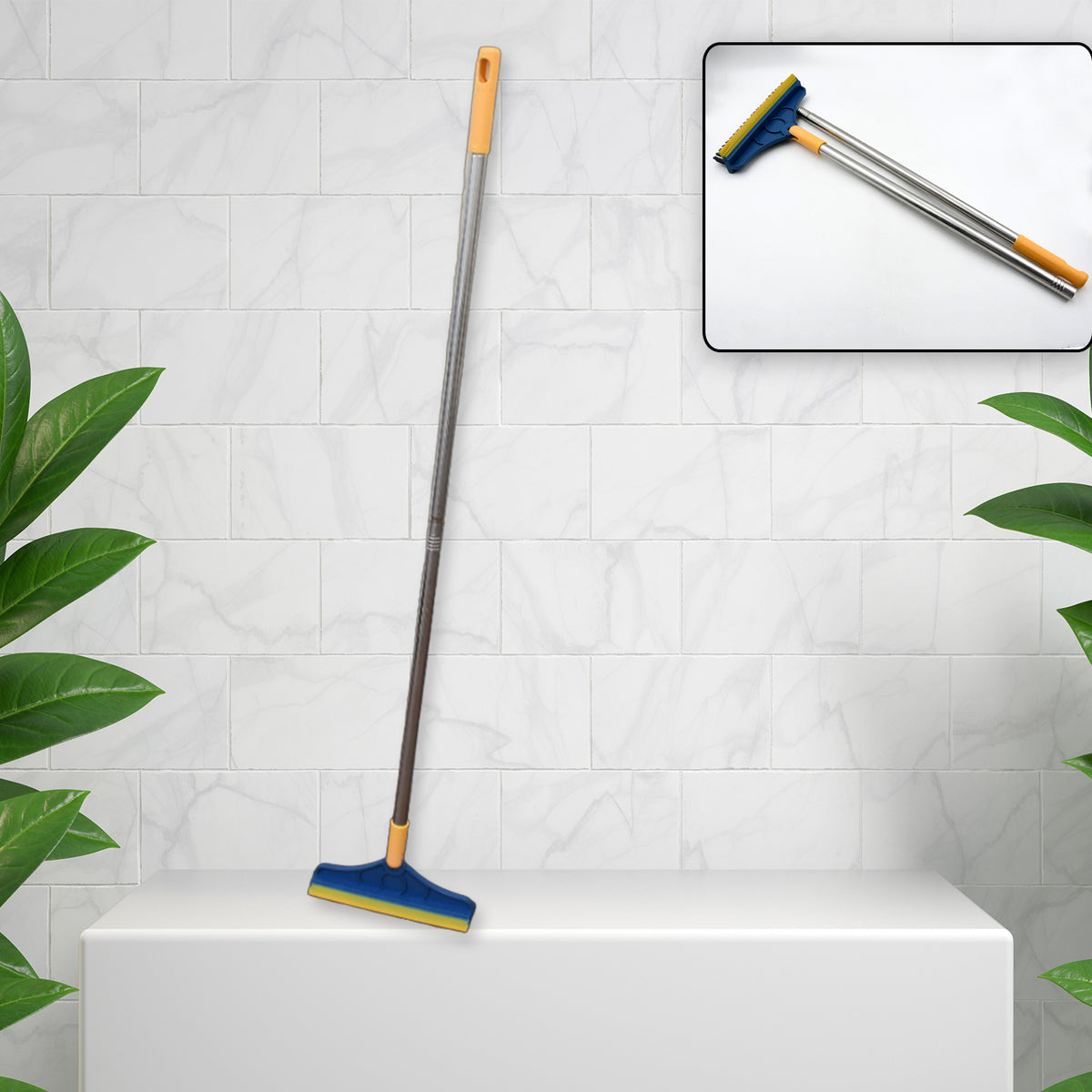 7928 2 In 1 Cleaning Brush Long Handle Floor Brush Rotatable Cleaning Brush For Bathroom Kitchen 120 Degree Triangular Rotating Brush Head With Wiper