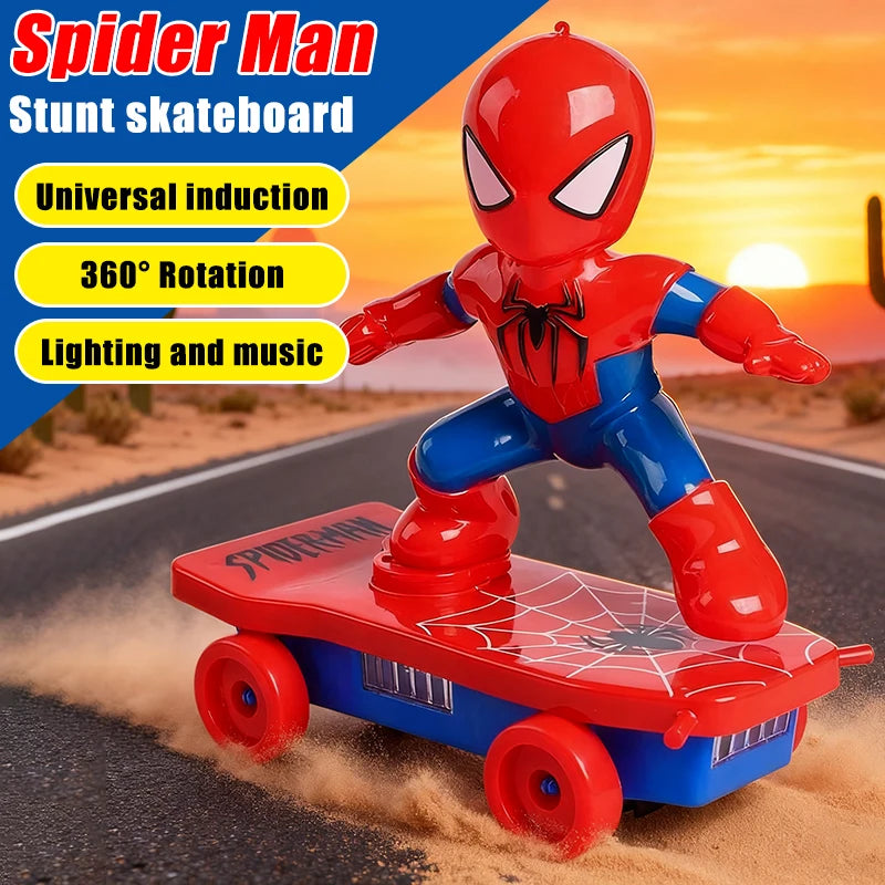 RC Spiderman Automatic Flip Rotating Skateboard Toy